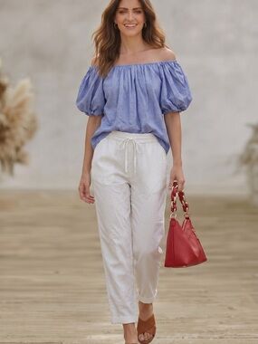 Harshman Blue Cotton Puff Sleeve Top